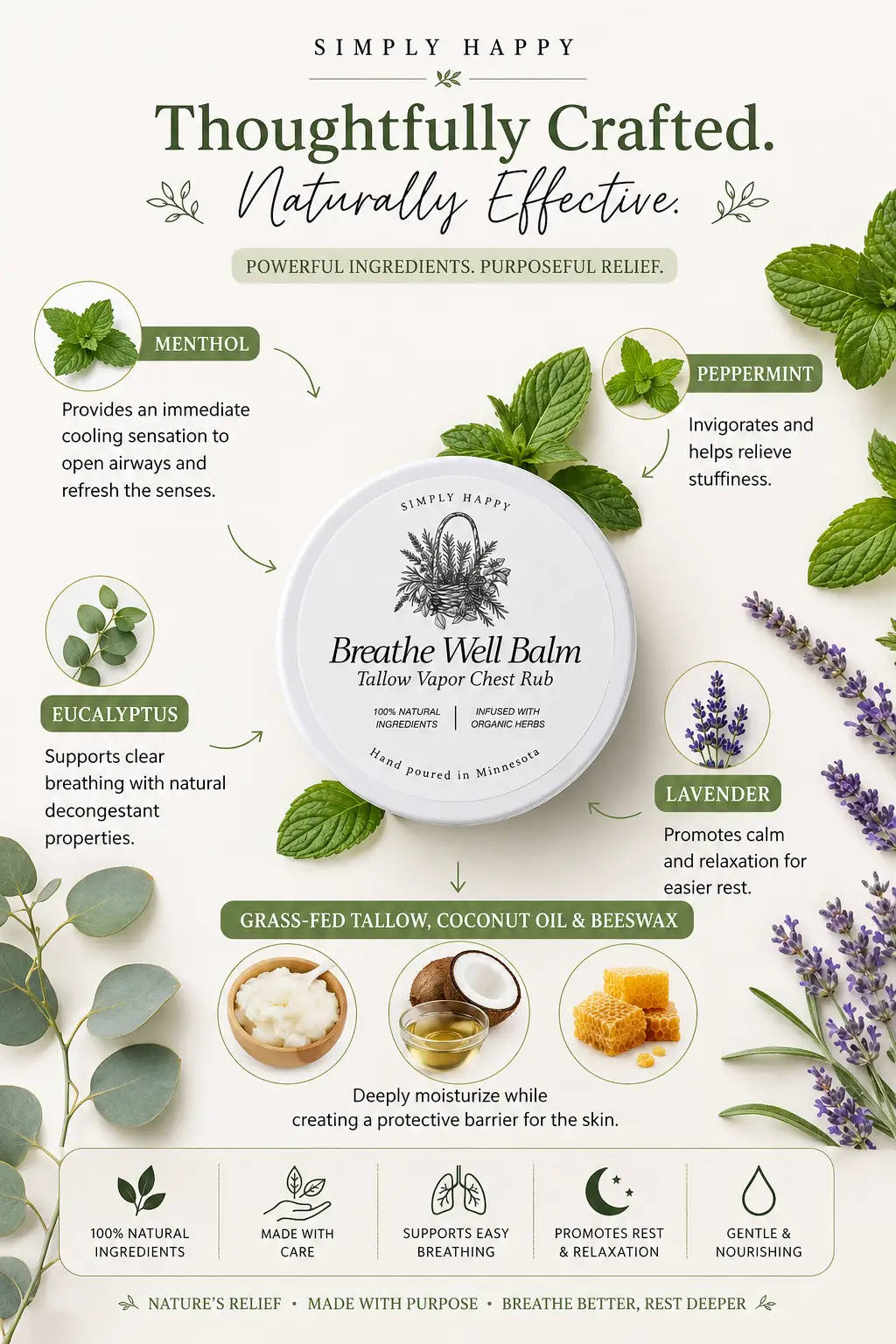Simply Happy ~ Breathe Well Balm ~ Grass-fed Tallow - Image 3